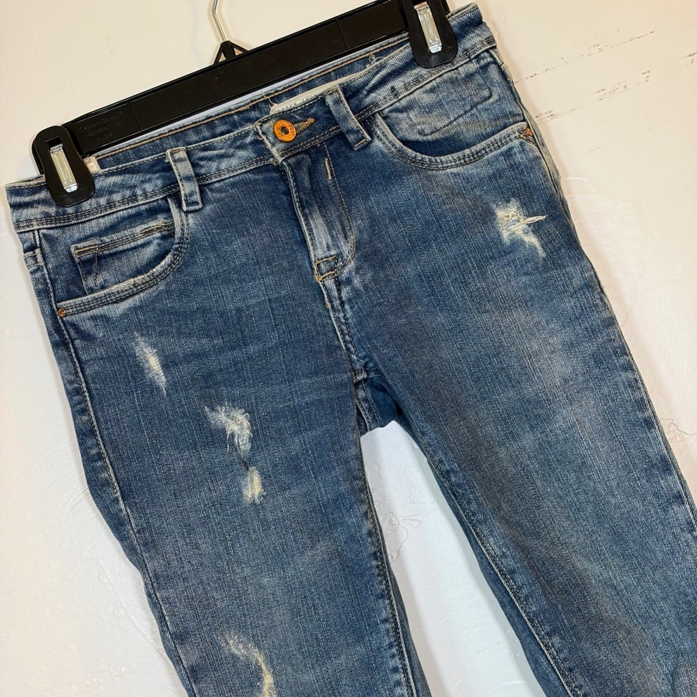 Zara Trafaluc The Rebel Skinny Distressed Jeans Blue Size 10 Fits Like 0-2